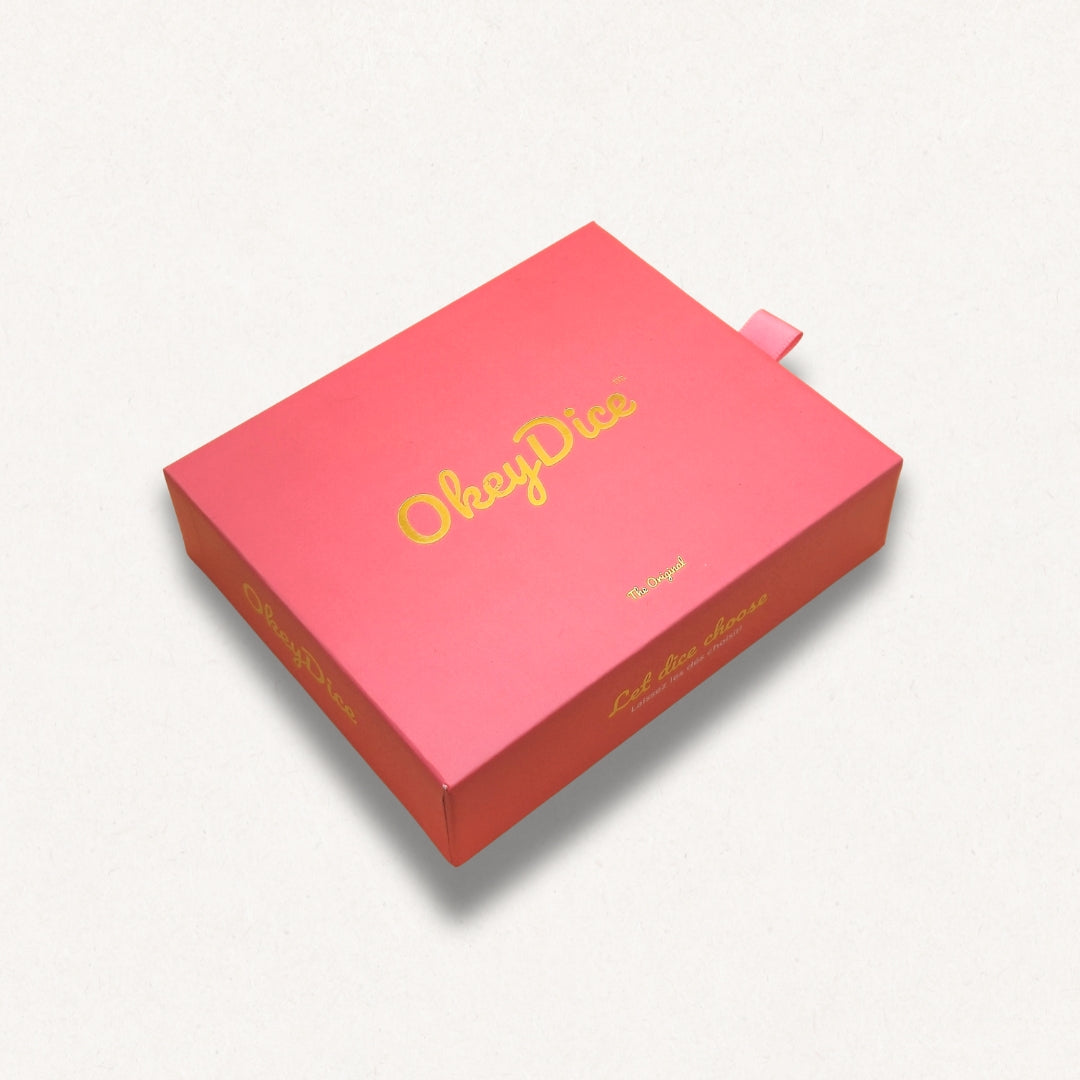 Porte-clé OkeyDice à 4 dés décisionnels — silicone soft-touch et métal doré