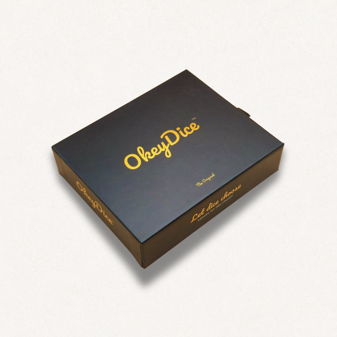 Porte-clé OkeyDice à 4 dés décisionnels — silicone soft-touch et métal doré